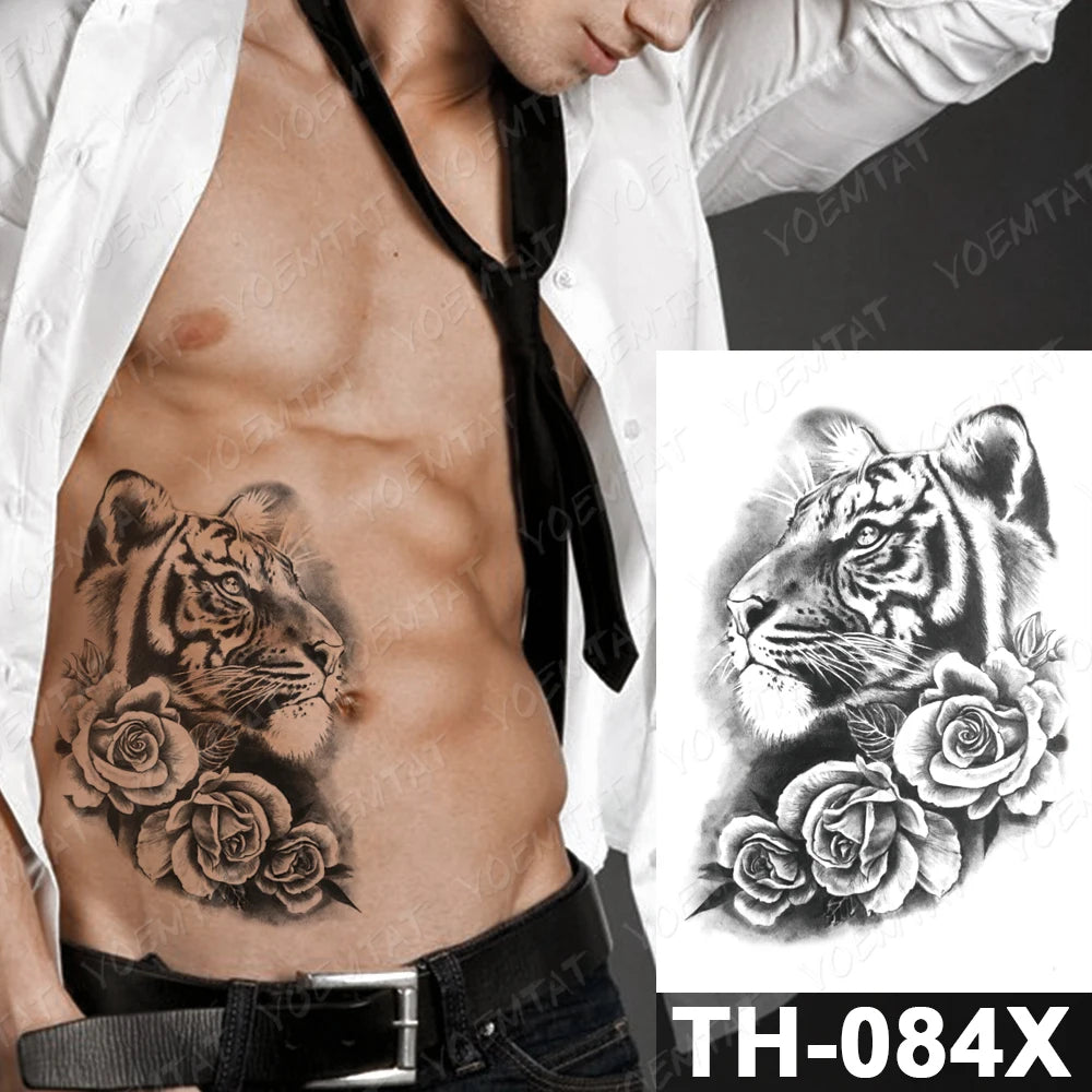 Wholesale Waterproof Temporary Tattoo Sticker Lion Family Flash Tatto Tiger Wolf Moon Crown Flower Body Art Arm Fake Tatoo