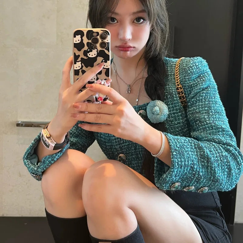 Women's Luxury Woolen Jacket – Double-Breasted Square Collar Coat