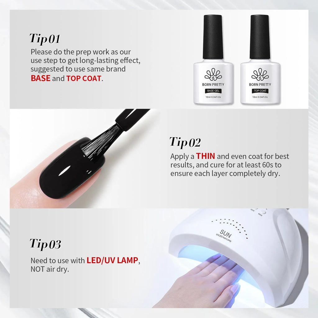 BORN PRETTY 10ml Gel Nail Polish Gel 130 Colors Semi Permanent Solid Nail Gel Varnish Soak Off UV Gel for Base Top Coat