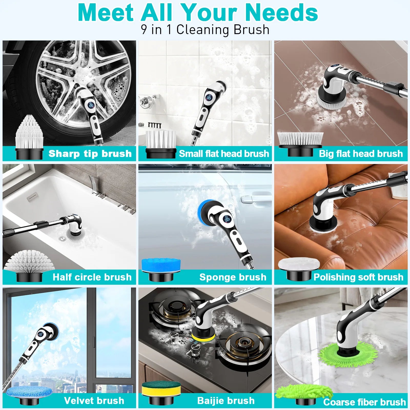 Smart Electric Rotary Cleaning Brush – Rechargeable with Voice Reminder & 2 Speed Modes