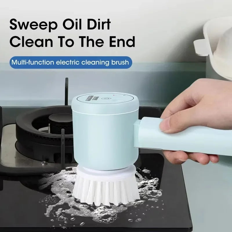Electric Spin Scrubber – Cordless Rechargeable Cleaning Brush with 5 Brush Heads