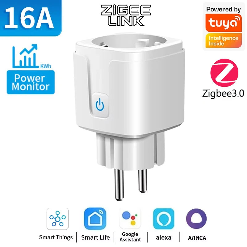 16A/20A Tuya WIFI ZigBee3.0 Smart Plug EU Power Monitor Wireless App Voice Remote Control Socket Outlet Work with Alexa Google
