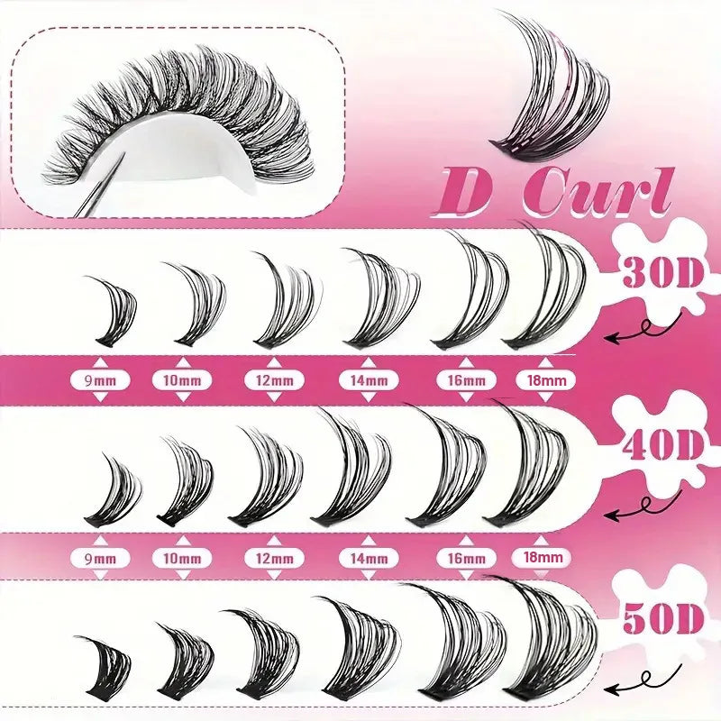 MIAOJIE DIY Lash Extension Kit 720pcs Lash Clusters Individual Eyelashes Kit with Lash Bond and Seal Wispy Natural Mange Lashes