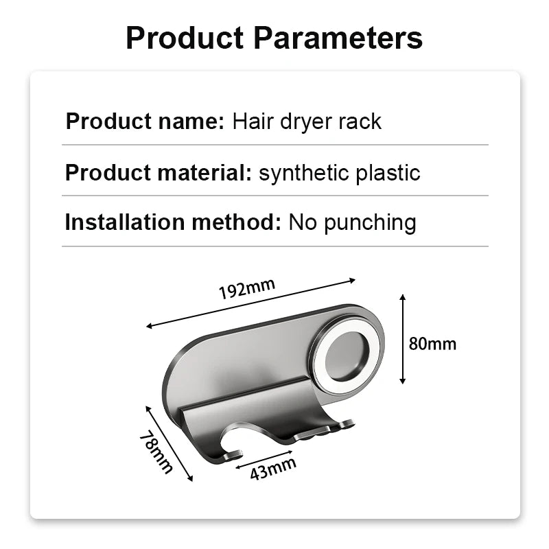 Hair Dryer Magnetic Holder Wall Bracket - No Drill Installation, Synthetic Plastic Holder for Dyson/Leihen/Kexi Gray/White