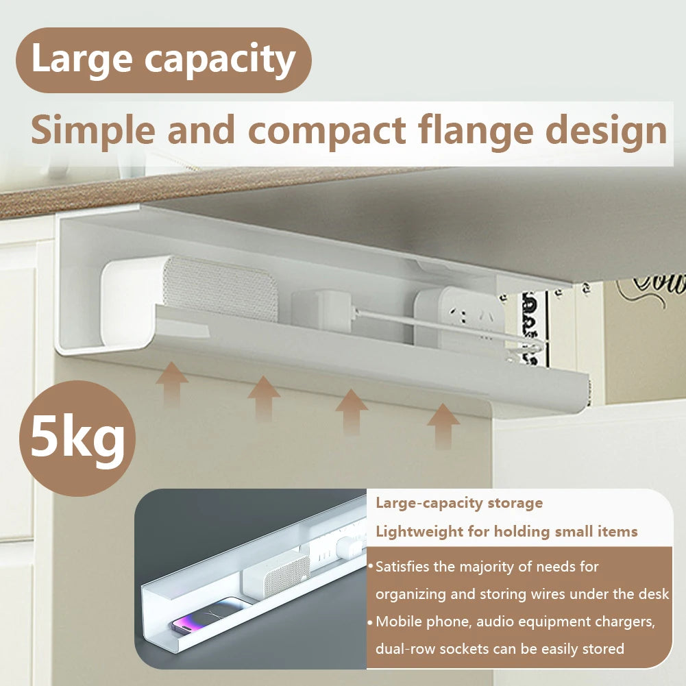 Under Desk Cable Management Tray Self Adhesive Cord Organizer Flame Retardant Under Desk Cable Shelf for Power Strip Adapter