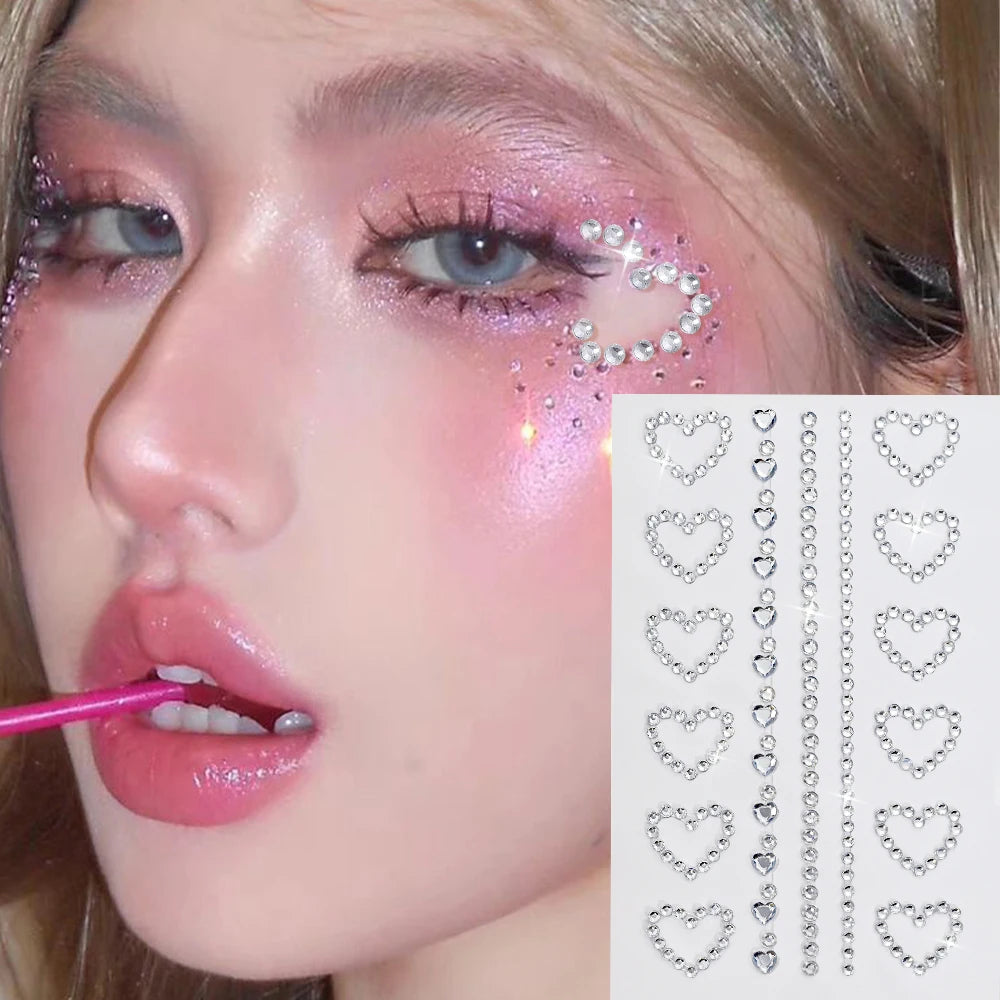 3D Rhinestone Face Tattoo Stickers For Festival Glitter Makeup Jewelry Sticker On Face Crystals Gems Jewels Diamonds Decoration
