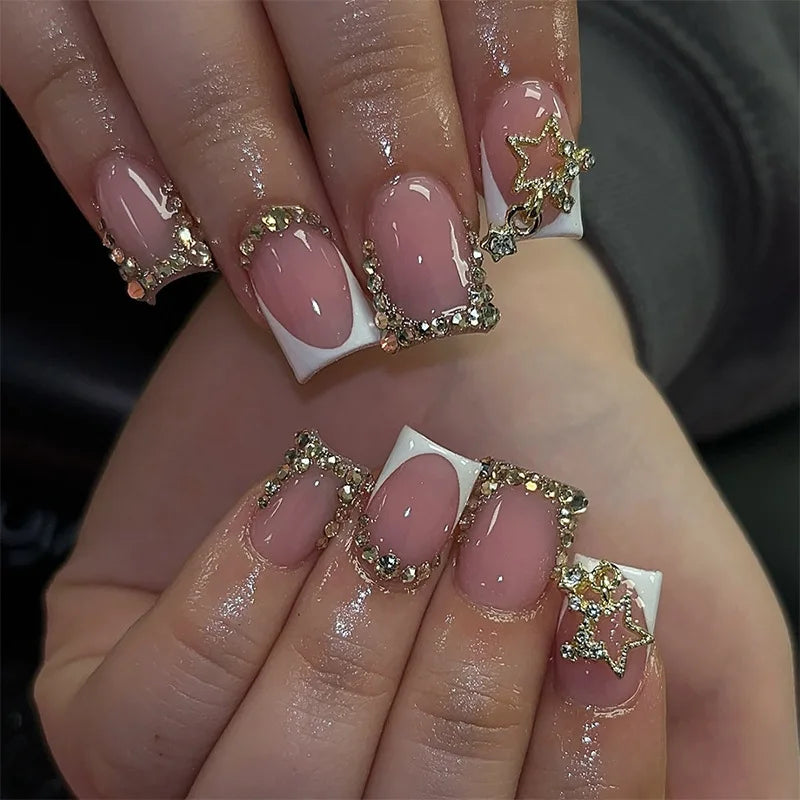 24Pcs Yellow Simple False Nails Short Coffin Art Artificial with French Design Wearable Fake Nails Full Cover Press on Nail Tips