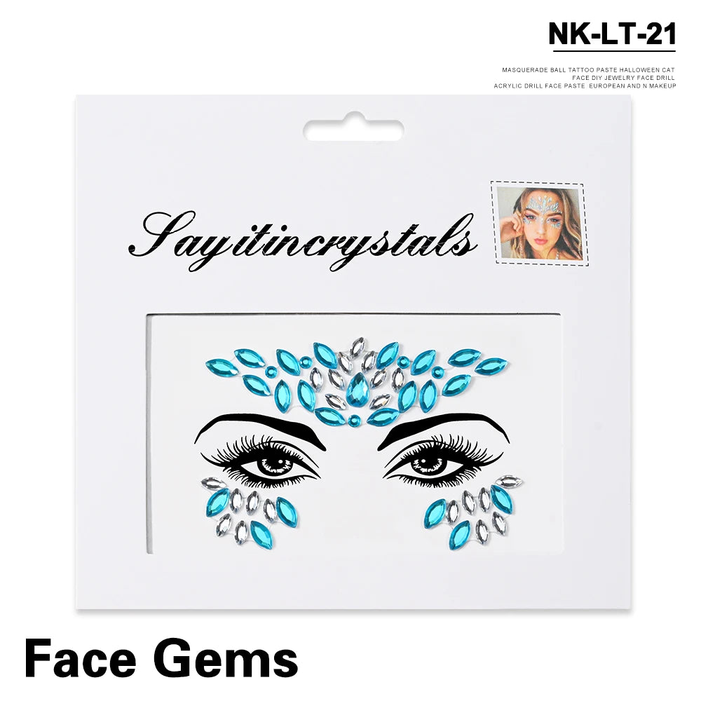 3D Rhinestone Face Tattoo Stickers For Festival Glitter Makeup Jewelry Sticker On Face Crystals Gems Jewels Diamonds Decoration