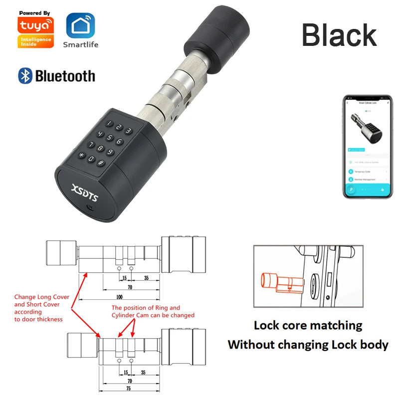 Tuya APP Fingerprint Cylinder Electronic Smart Door Lock Digital Keypad Code Key Card Remote Control Adjustable Home Apartment