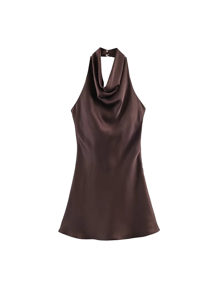 Luxe Halter Neck Satin Mini Dress – Backless A-Line Party Dress 2026