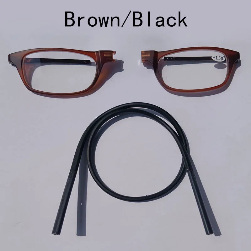 Portable magnetic reading glasses that can be hung around the neck with adjustable lanyard for men and women