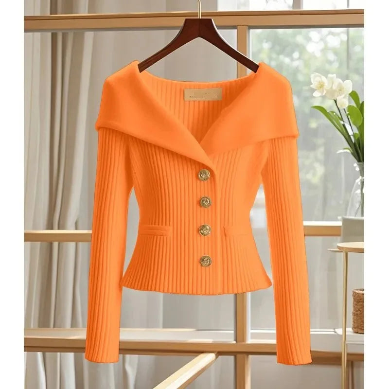 Women's Knitted Sweater Cardigan – Slim Fit Button-Up Coat