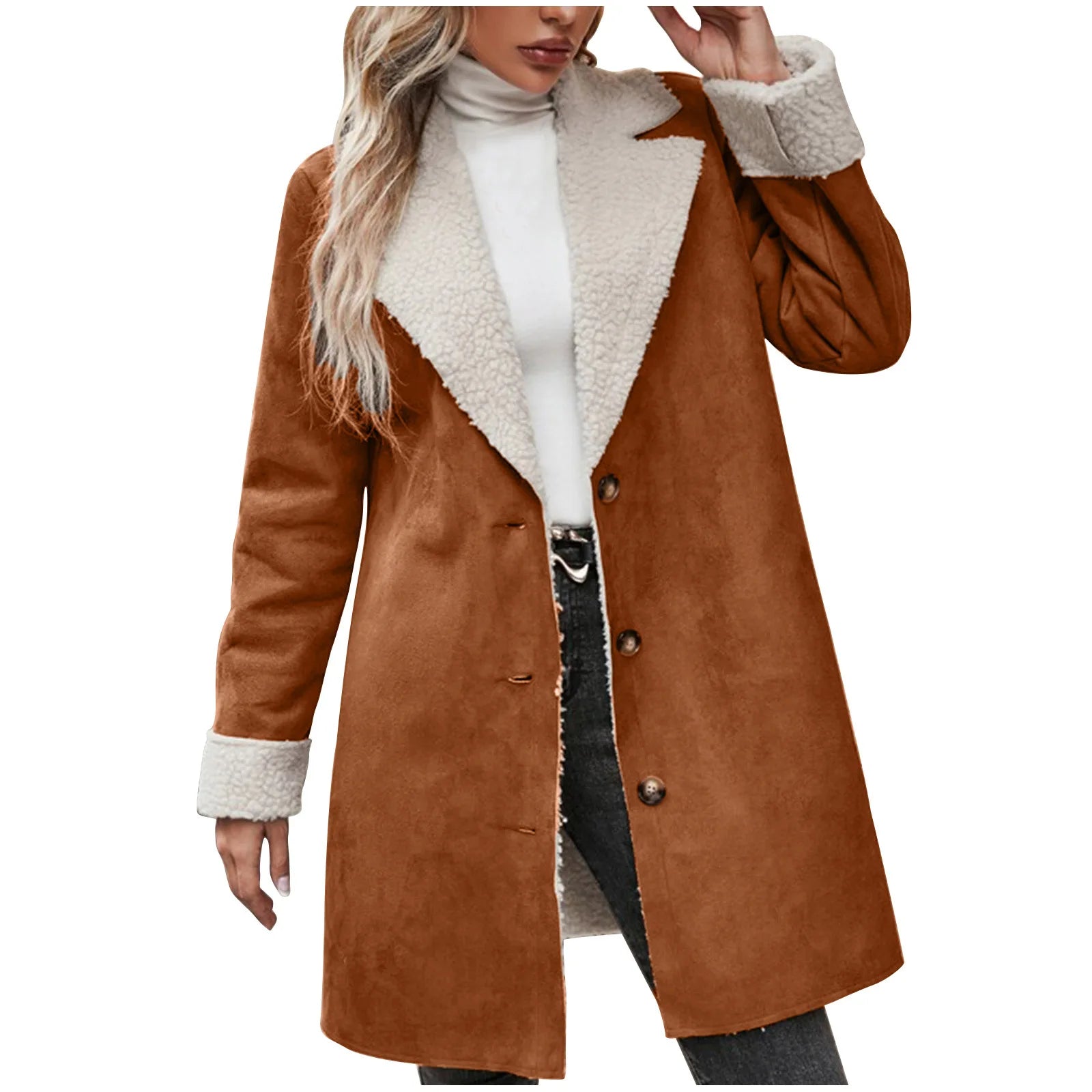 Autumn Fashion European and American New Long Sleeves and Lapel Plush Commuting Jacket for Women