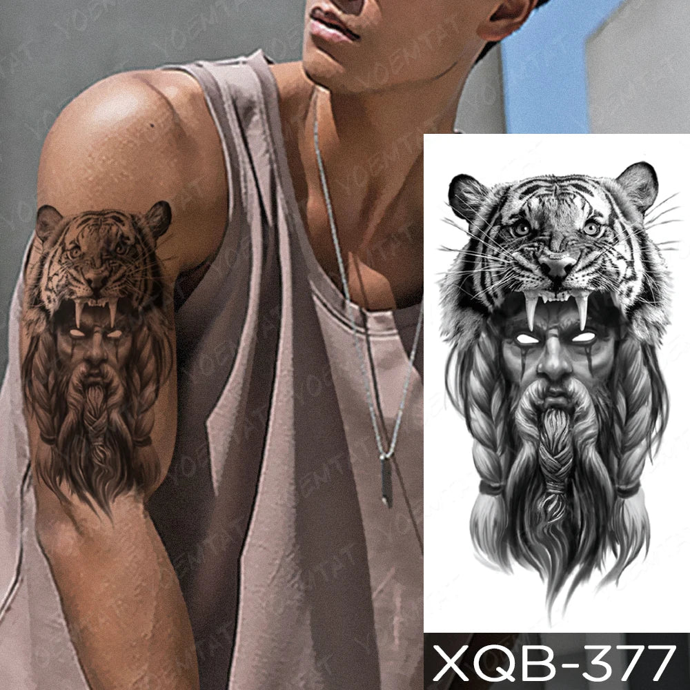 Wholesale Waterproof Temporary Tattoo Sticker Lion Family Flash Tatto Tiger Wolf Moon Crown Flower Body Art Arm Fake Tatoo