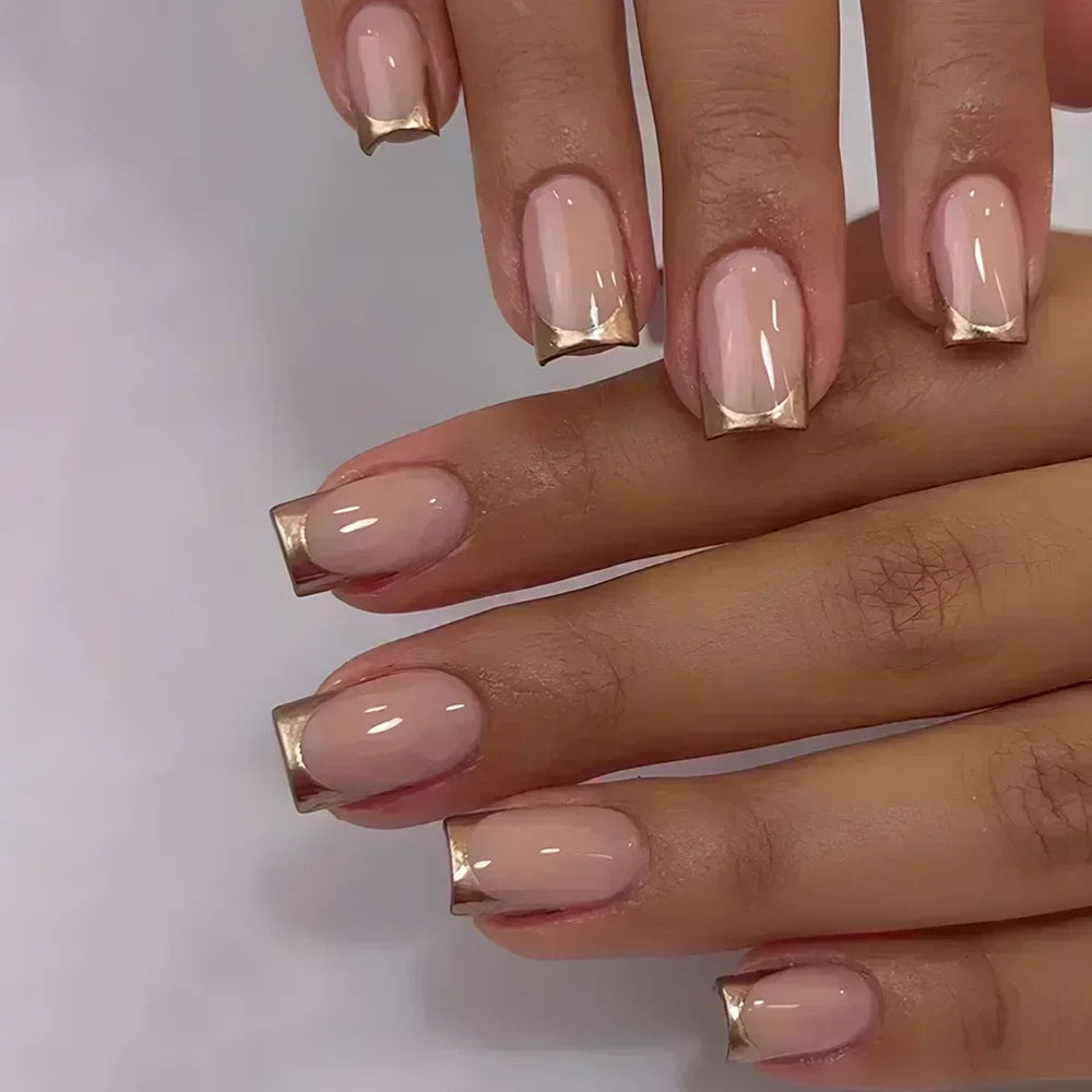 24Pcs French Tip Handmade Press On Nails Minimalist Solid Color Fake Nails Medium Square Full Cover Press On Nail Tips With Glue