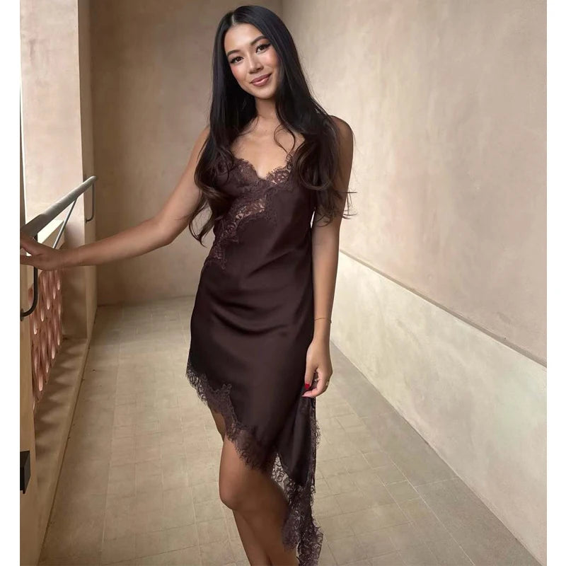 Luxe V-Neck Satin Slip Mini Dress – Draped Asymmetric Party Dress