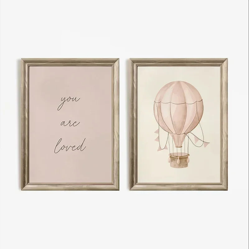 Pink Nursery Gallery Art Wall Poster Vintage Kids Room Swan Rabbit Canvas Painting Light Color Dorm Room Aesthetic Wall Art