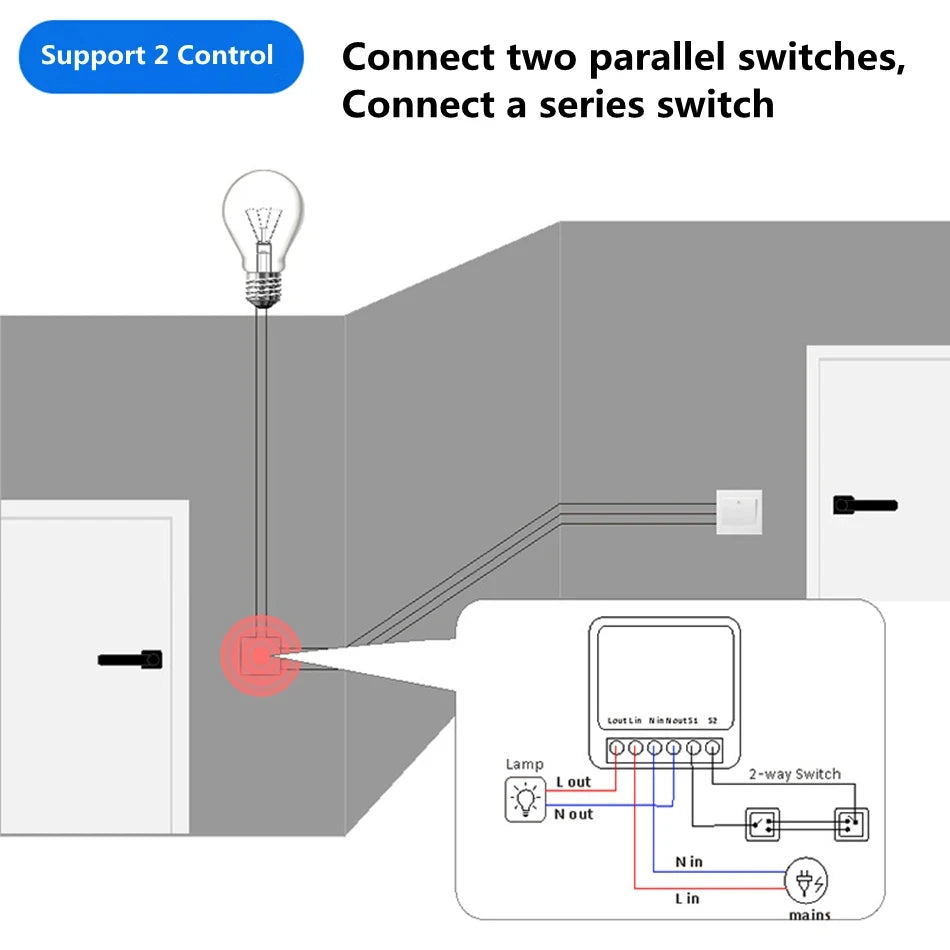 Tuya WiFi Smart Switch 16A  Module 2-way Control Mini Switch Breaker Smart Life Work With Alexa Google Alice 1/10pcs