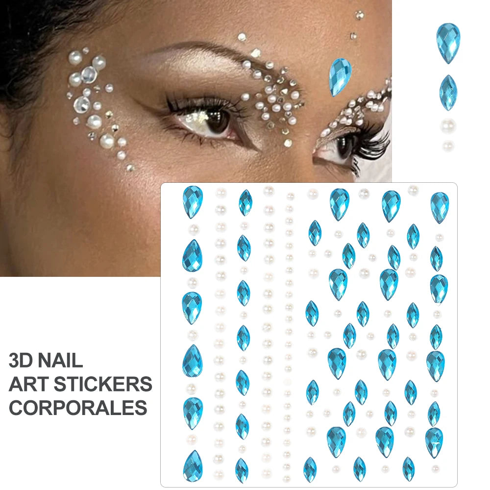 3D Rhinestone Face Tattoo Stickers For Festival Glitter Makeup Jewelry Sticker On Face Crystals Gems Jewels Diamonds Decoration