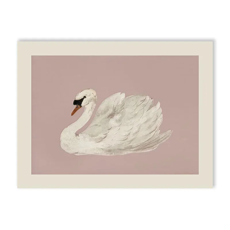 Pink Nursery Gallery Art Wall Poster Vintage Kids Room Swan Rabbit Canvas Painting Light Color Dorm Room Aesthetic Wall Art