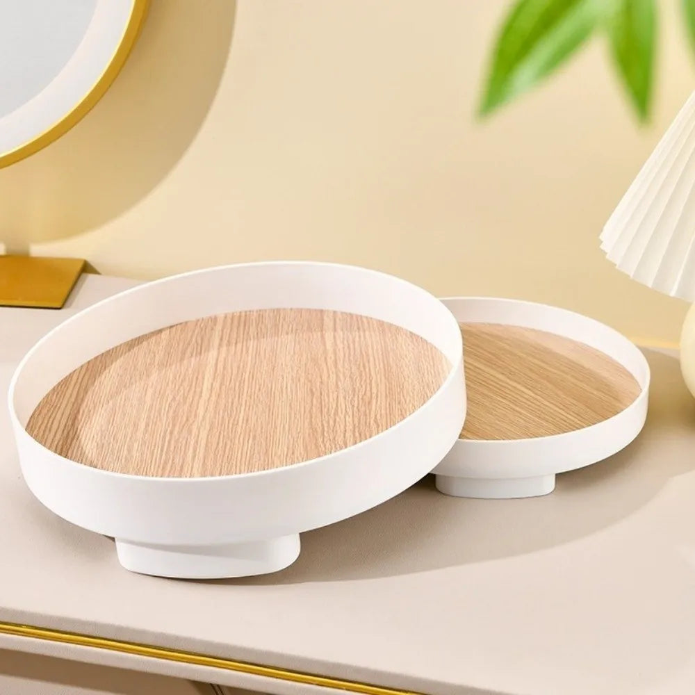 Jewelry Organizer Nordic Style Wooden Storage Tray Round Minimalist Sundries Organizer Simple Plastic Snacks Container Office