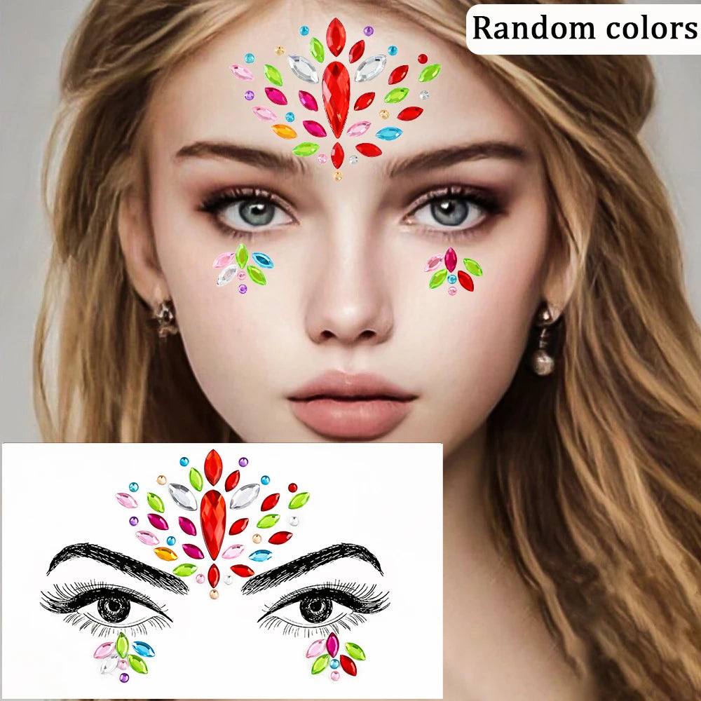 3D Rhinestone Face Tattoo Stickers For Festival Glitter Makeup Jewelry Sticker On Face Crystals Gems Jewels Diamonds Decoration