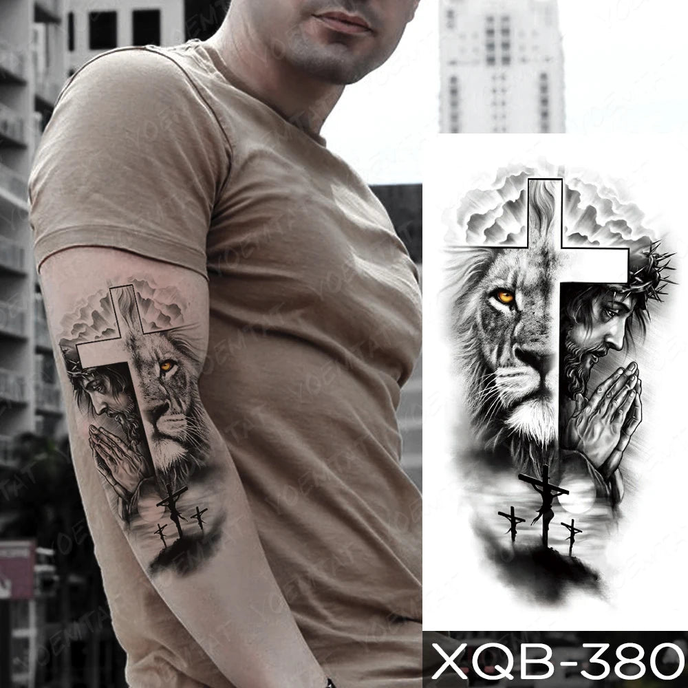 Wholesale Waterproof Temporary Tattoo Sticker Lion Family Flash Tatto Tiger Wolf Moon Crown Flower Body Art Arm Fake Tatoo