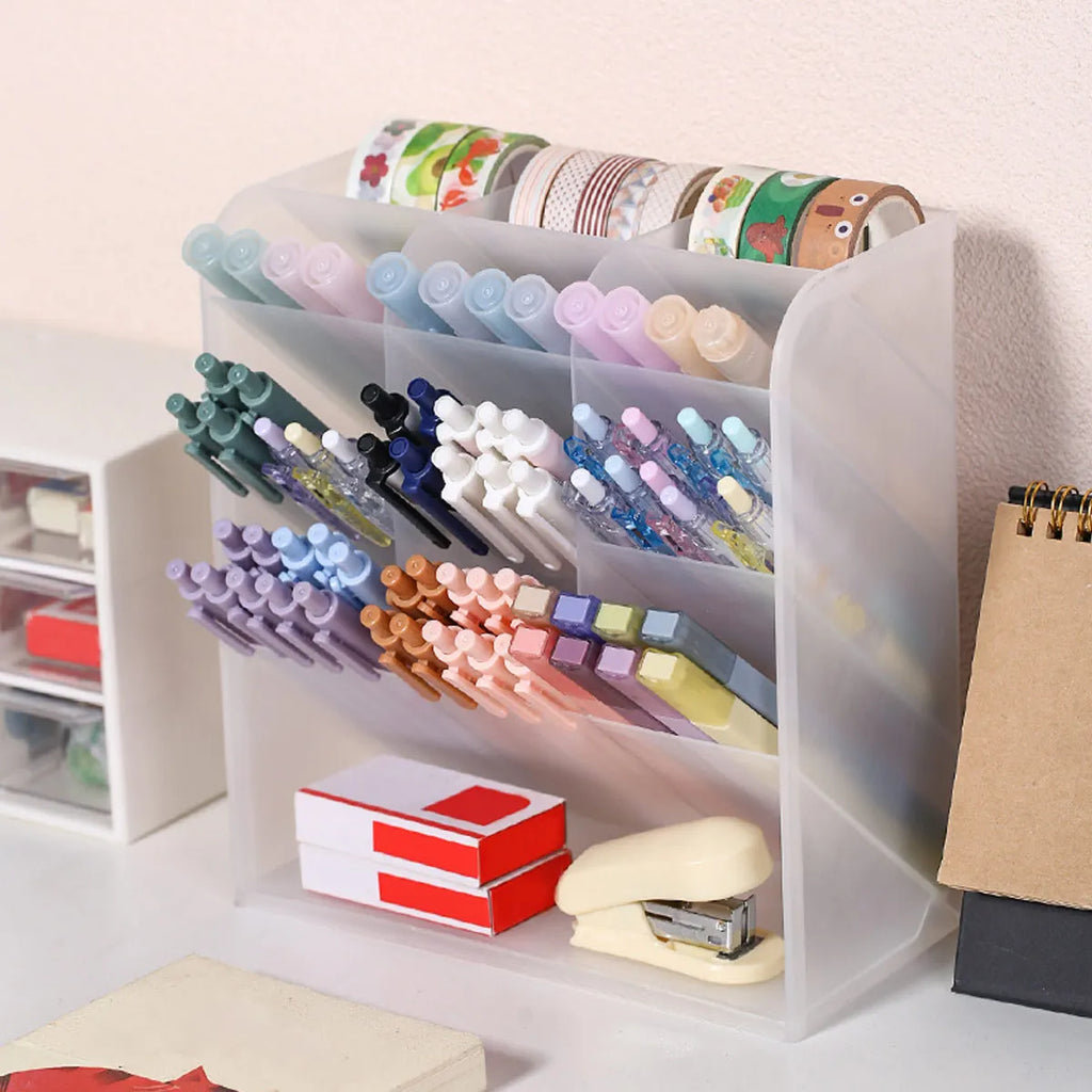 Multi functional desktop pen holder, transparent large capacity pen holder, stationery organizer, office desk pen storage rack