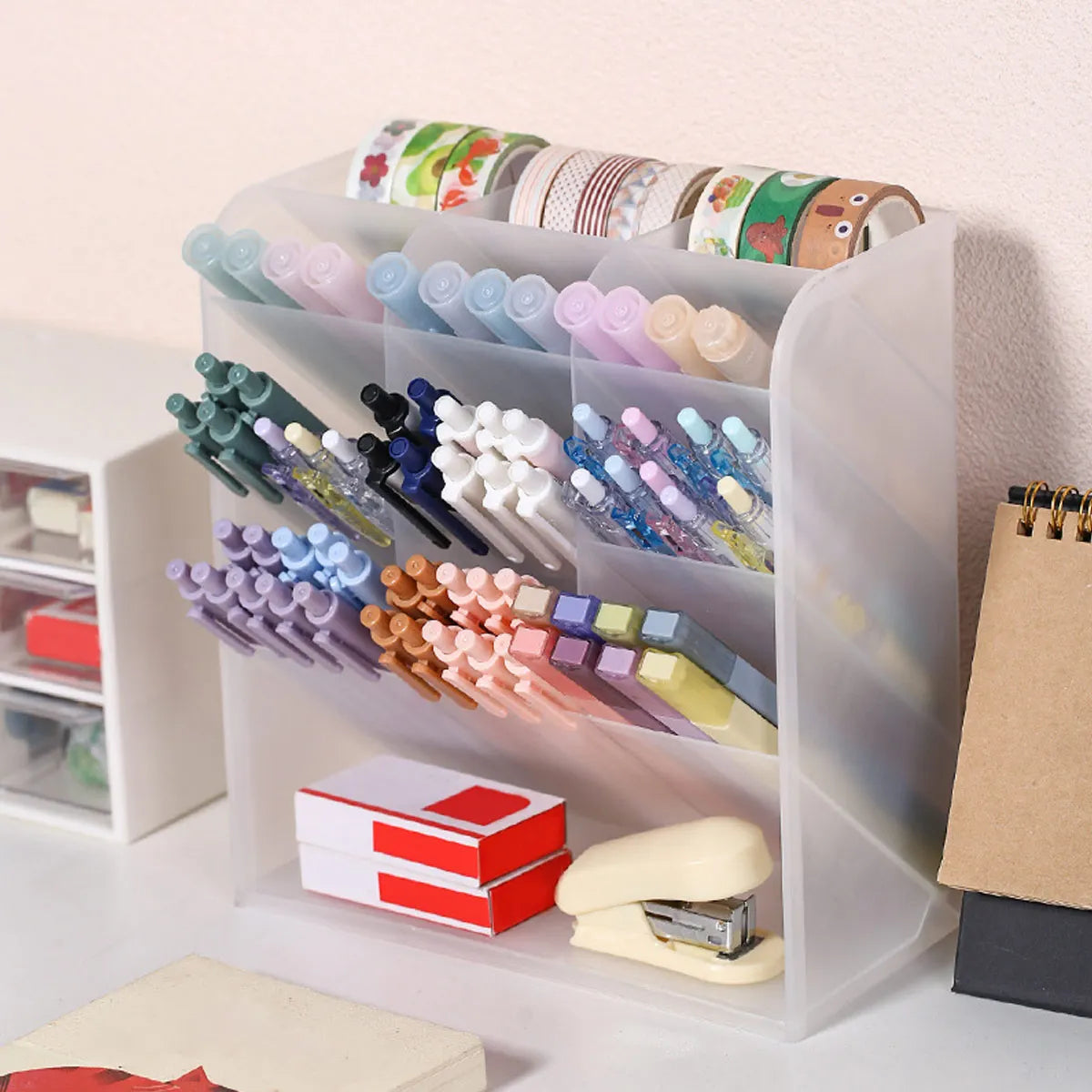 Multi functional desktop pen holder, transparent large capacity pen holder, stationery organizer, office desk pen storage rack