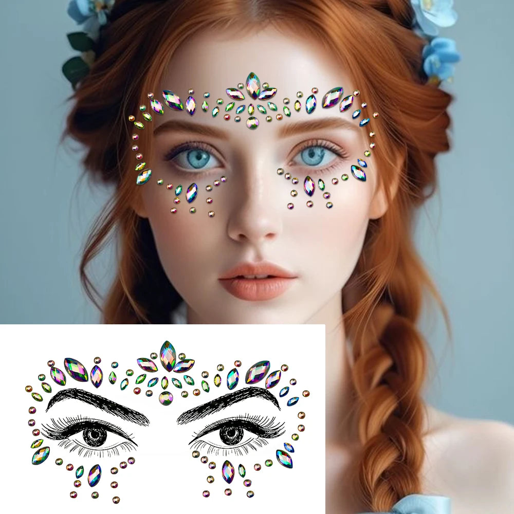 3D Rhinestone Face Tattoo Stickers For Festival Glitter Makeup Jewelry Sticker On Face Crystals Gems Jewels Diamonds Decoration