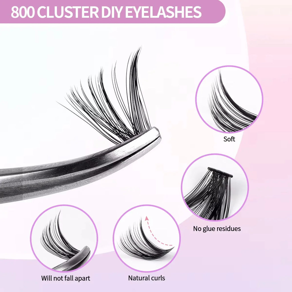 MJ 640pcs 30D/40D/50D/60D Individual Lashes Book Clusters Extensions False Eyelash DIY at Home Cluster Eyelash Extensions Makeup