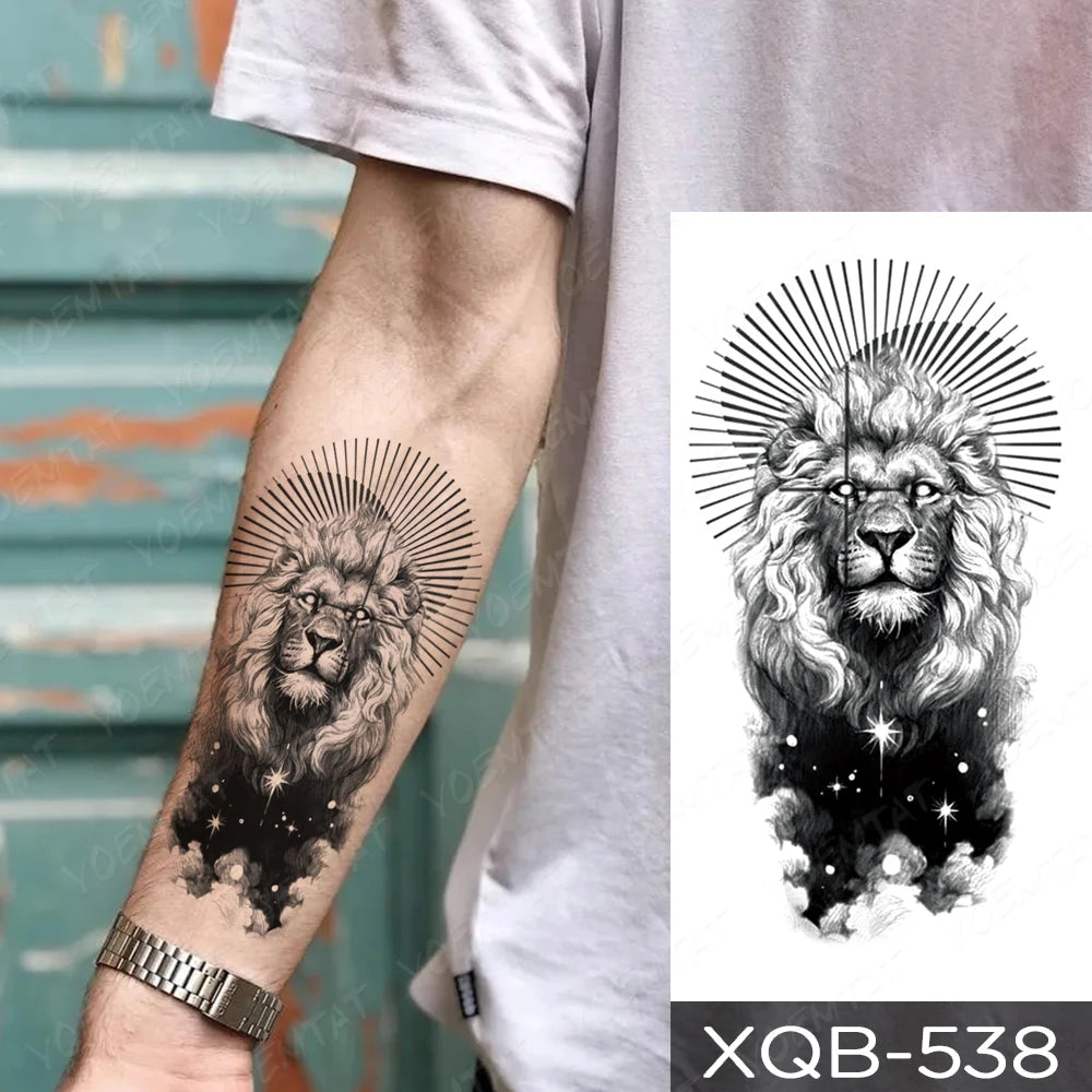 Wholesale Waterproof Temporary Tattoo Sticker Lion Family Flash Tatto Tiger Wolf Moon Crown Flower Body Art Arm Fake Tatoo