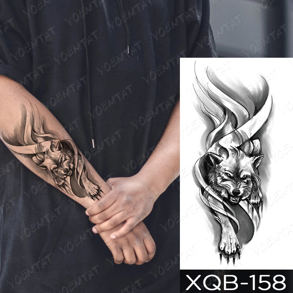 Wholesale Waterproof Temporary Tattoo Sticker Lion Family Flash Tatto Tiger Wolf Moon Crown Flower Body Art Arm Fake Tatoo