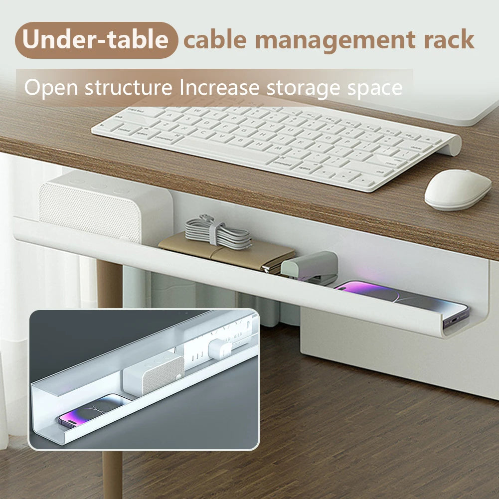 Under Desk Cable Management Tray Self Adhesive Cord Organizer Flame Retardant Under Desk Cable Shelf for Power Strip Adapter