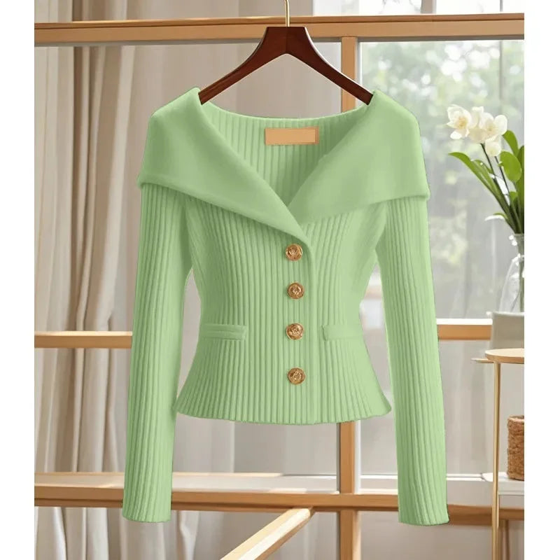 Women's Knitted Sweater Cardigan – Slim Fit Button-Up Coat