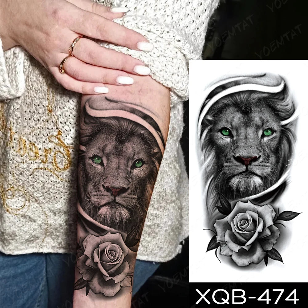Wholesale Waterproof Temporary Tattoo Sticker Lion Family Flash Tatto Tiger Wolf Moon Crown Flower Body Art Arm Fake Tatoo