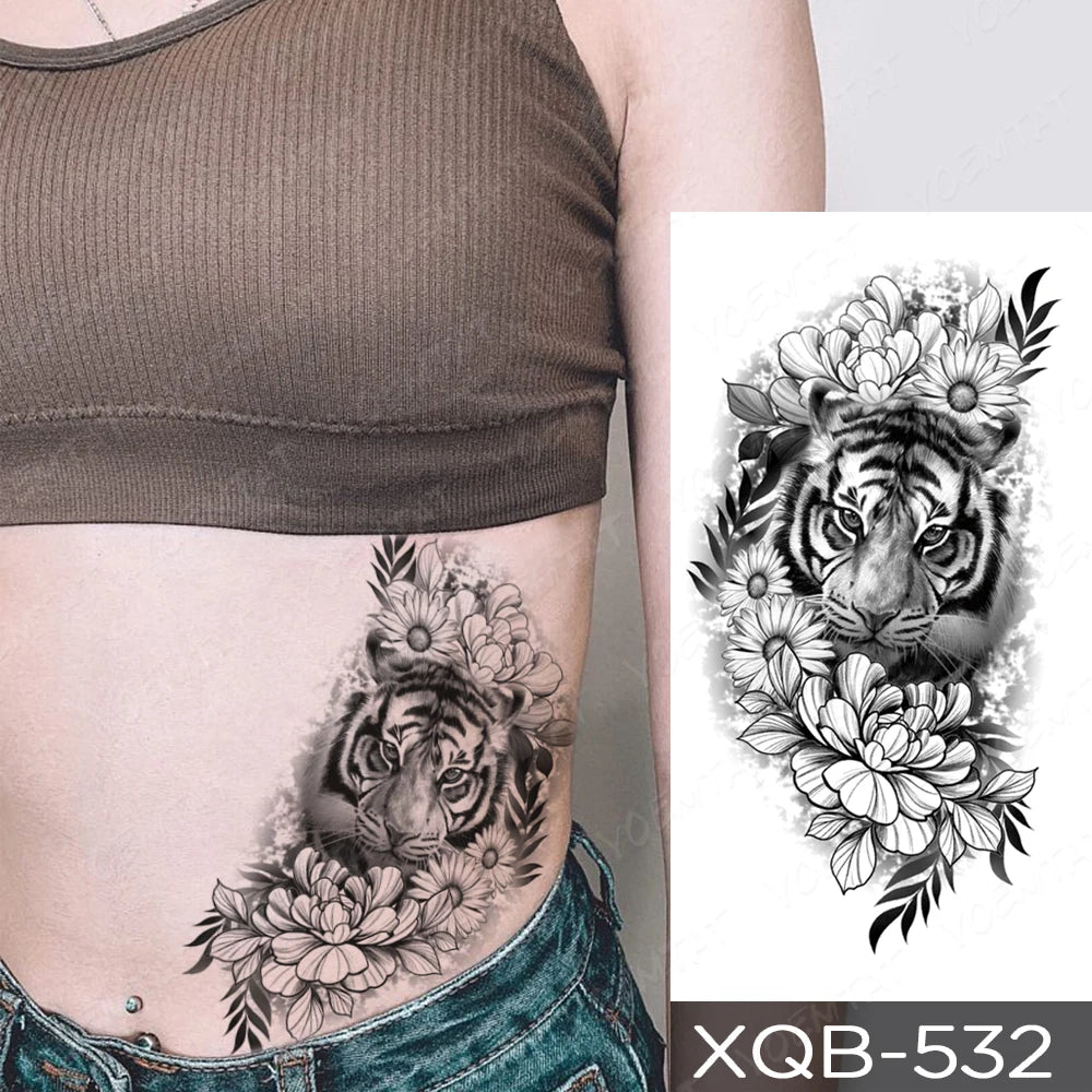 Wholesale Waterproof Temporary Tattoo Sticker Lion Family Flash Tatto Tiger Wolf Moon Crown Flower Body Art Arm Fake Tatoo