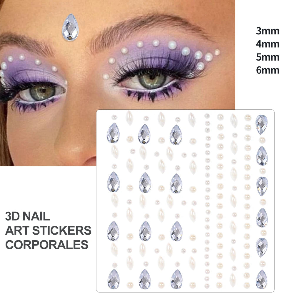3D Rhinestone Face Tattoo Stickers For Festival Glitter Makeup Jewelry Sticker On Face Crystals Gems Jewels Diamonds Decoration