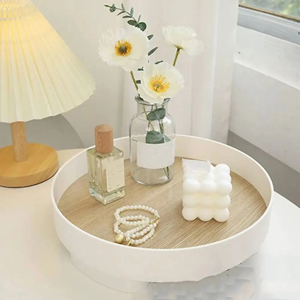 Jewelry Organizer Nordic Style Wooden Storage Tray Round Minimalist Sundries Organizer Simple Plastic Snacks Container Office