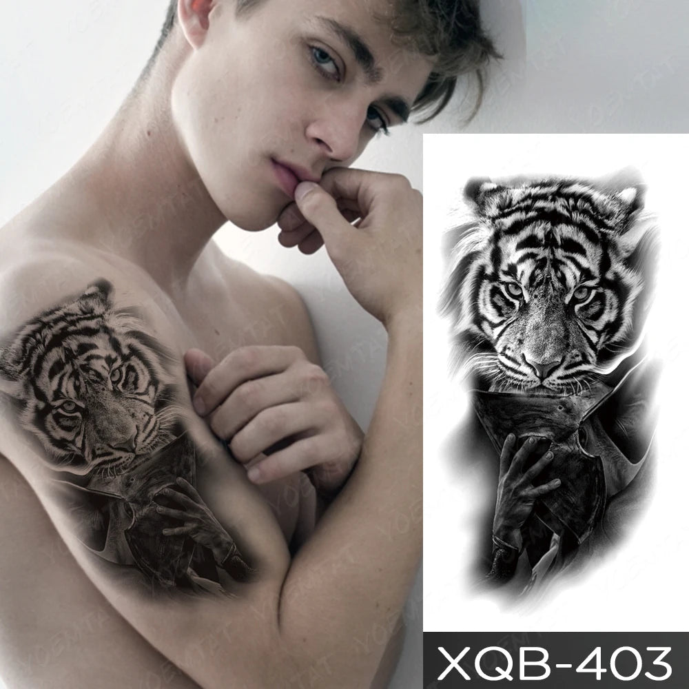 Wholesale Waterproof Temporary Tattoo Sticker Lion Family Flash Tatto Tiger Wolf Moon Crown Flower Body Art Arm Fake Tatoo
