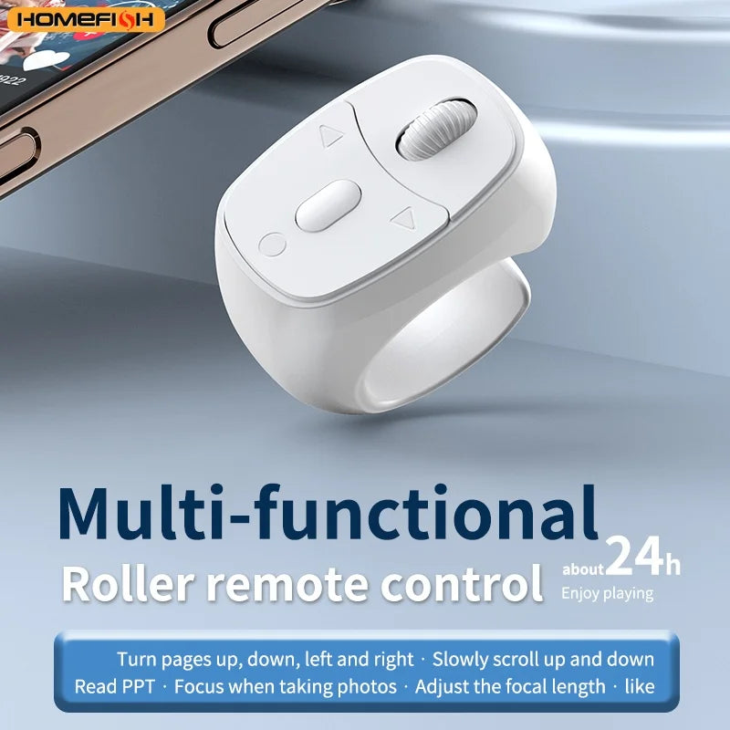 Cell Phone Scrolling Ring Wireless Finger Shutter Remote Control Page Turner Mobile Phone Controller Bluetooth For Travel