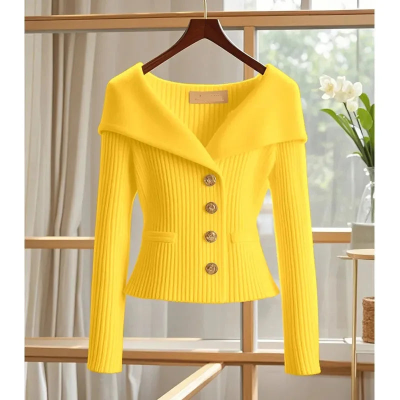 Women's Knitted Sweater Cardigan – Slim Fit Button-Up Coat