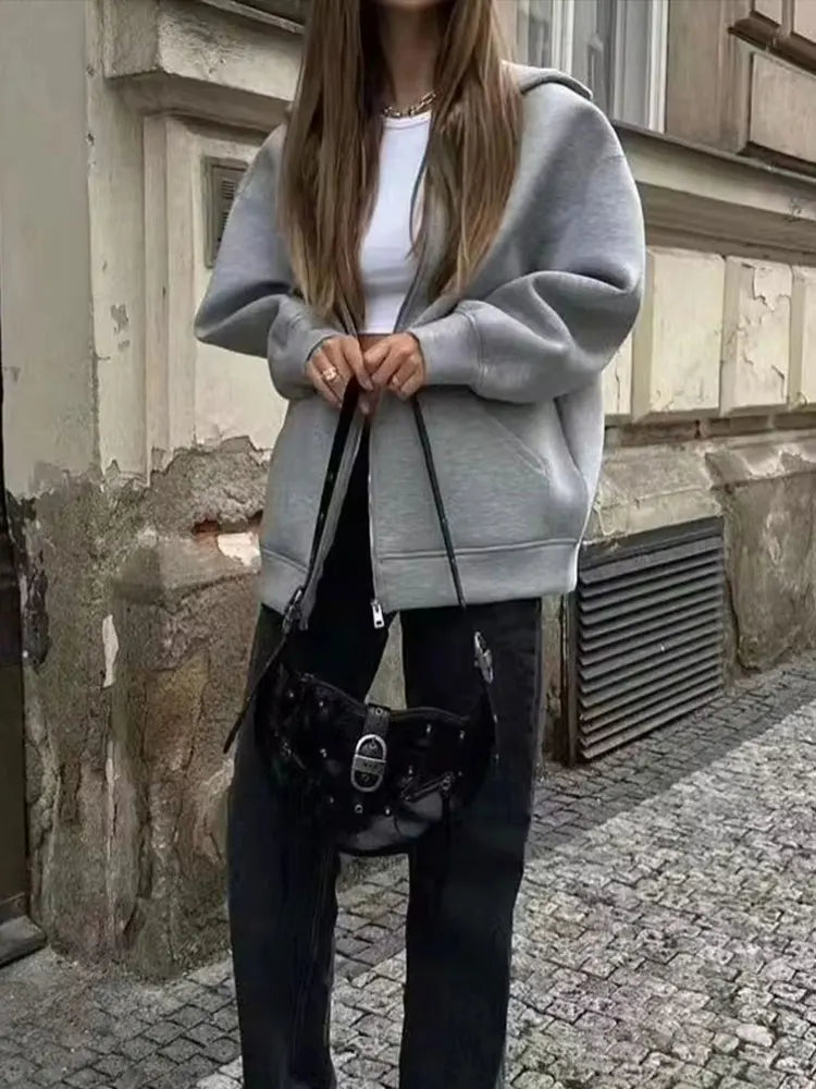 Women's Hooded Jacket with Pockets – Casual Zip-Up Coat