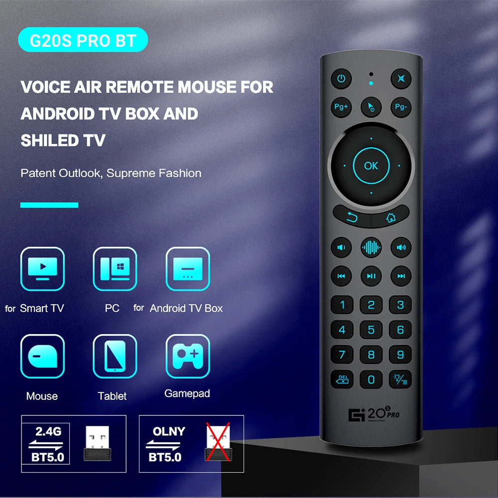 G20S PRO BT Air Mouse Backlit Light 2.4G Wireless Gyroscope Smart Remote Control With Voice IR Learning for Android TV Box