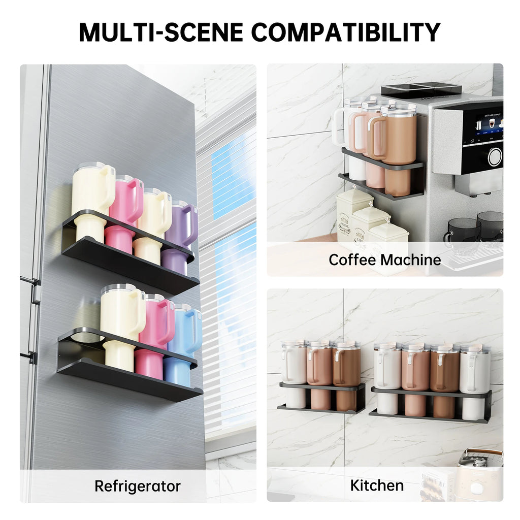 Magnetic Cup Holder, Stylish Sports Water Cup Organizer, Can Hold 3/4 Cups, Magnetic Cup Rack for Refrigerator Side, Suitable for Kitchen, Gym, Yoga Room, Car, Compatible with Stanley Cups
