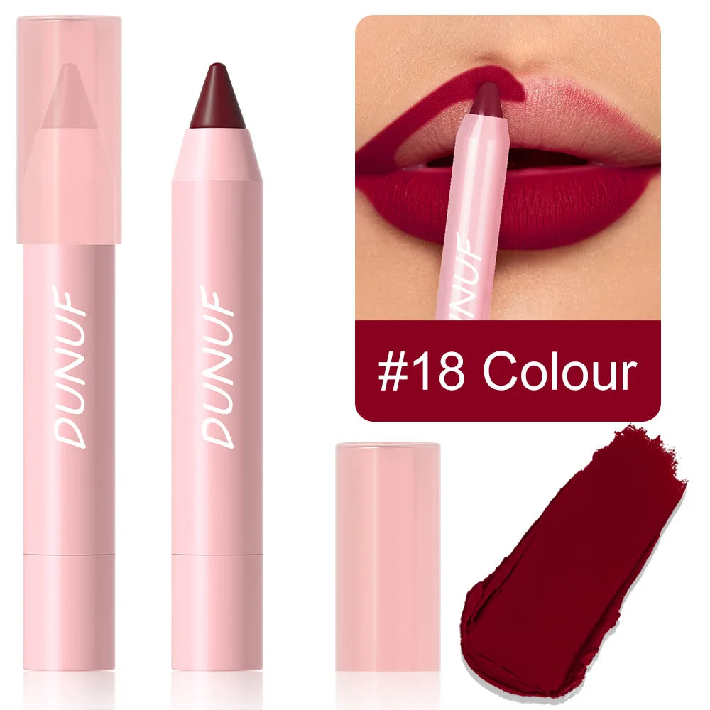 Waterproof Lip Liner & Lipstick Pencil – 18 Shades, Matte Long-Lasting