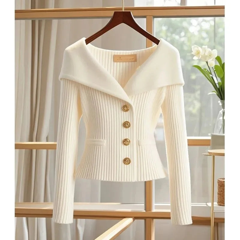 Women's Knitted Sweater Cardigan – Slim Fit Button-Up Coat
