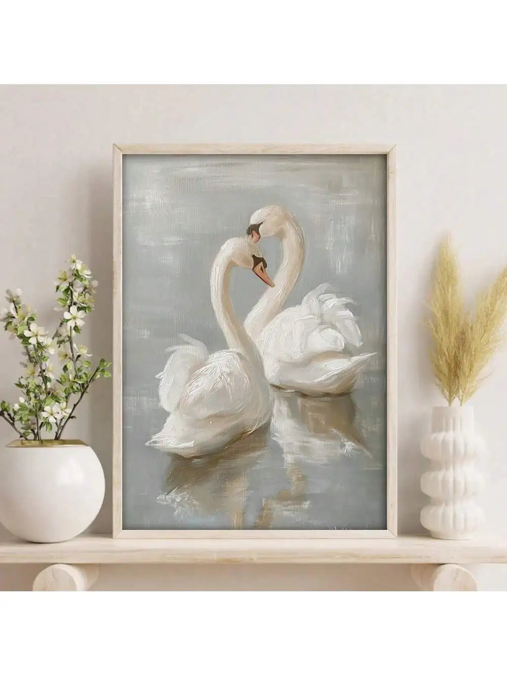 Frameless Swan Vintage Art Canvas Poster Farmhouse Rustic Decoration Retro Painting Print Home Wall Decoration,Ideal Gift
