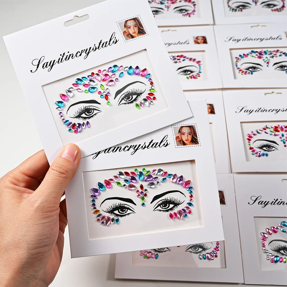 3D Rhinestone Face Tattoo Stickers For Festival Glitter Makeup Jewelry Sticker On Face Crystals Gems Jewels Diamonds Decoration
