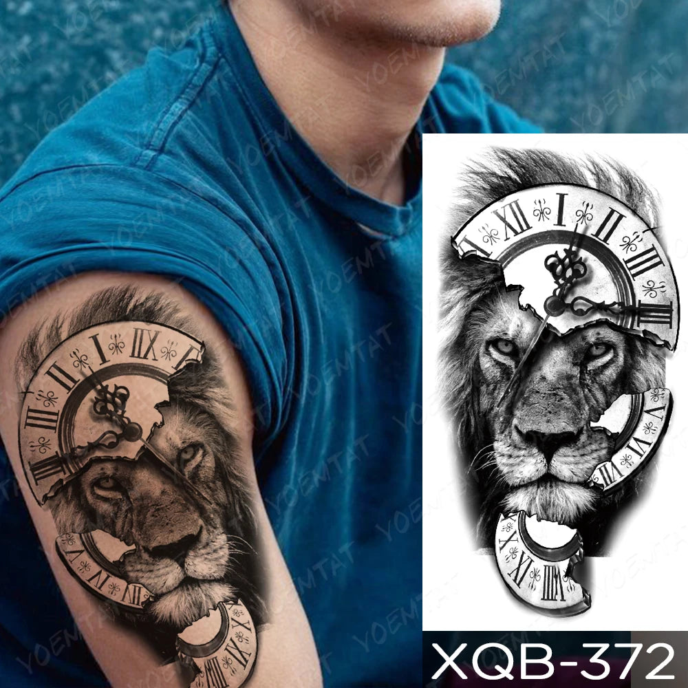 Wholesale Waterproof Temporary Tattoo Sticker Lion Family Flash Tatto Tiger Wolf Moon Crown Flower Body Art Arm Fake Tatoo